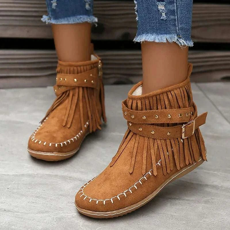 2026 New Vintage Women Boots Suede Ankle Boots Fringe Women Shoes Winter Boots Women Side Zipper Casual Shoes Ladies Snow Boot - Celina Studio