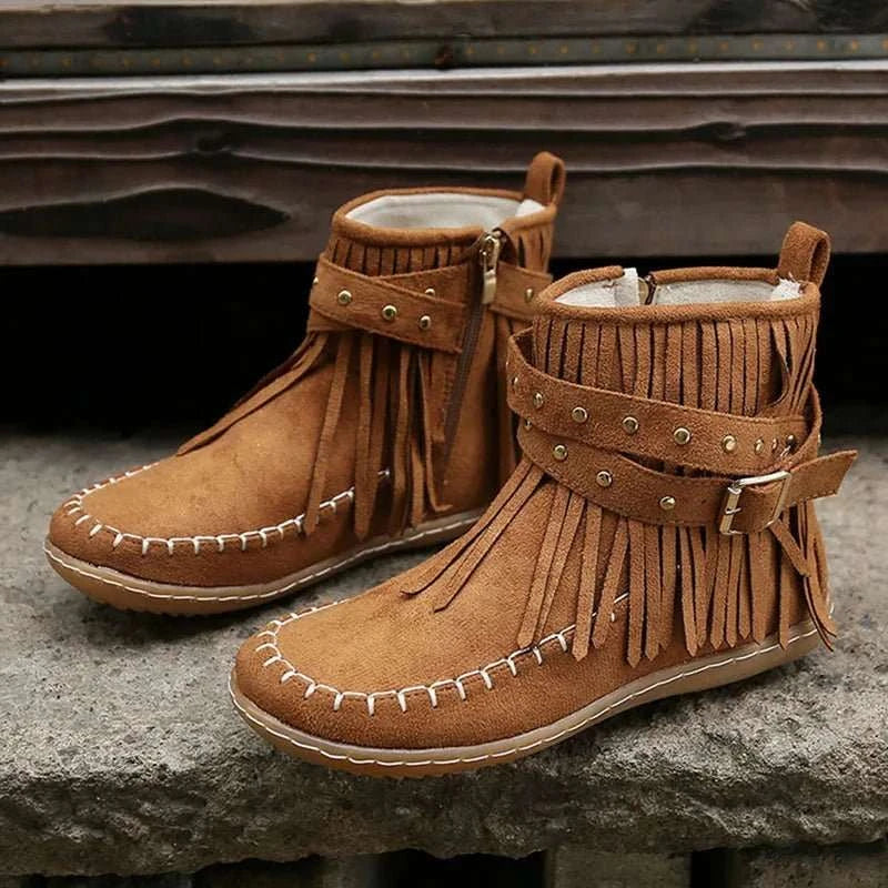 2026 New Vintage Women Boots Suede Ankle Boots Fringe Women Shoes Winter Boots Women Side Zipper Casual Shoes Ladies Snow Boot - Celina Studio