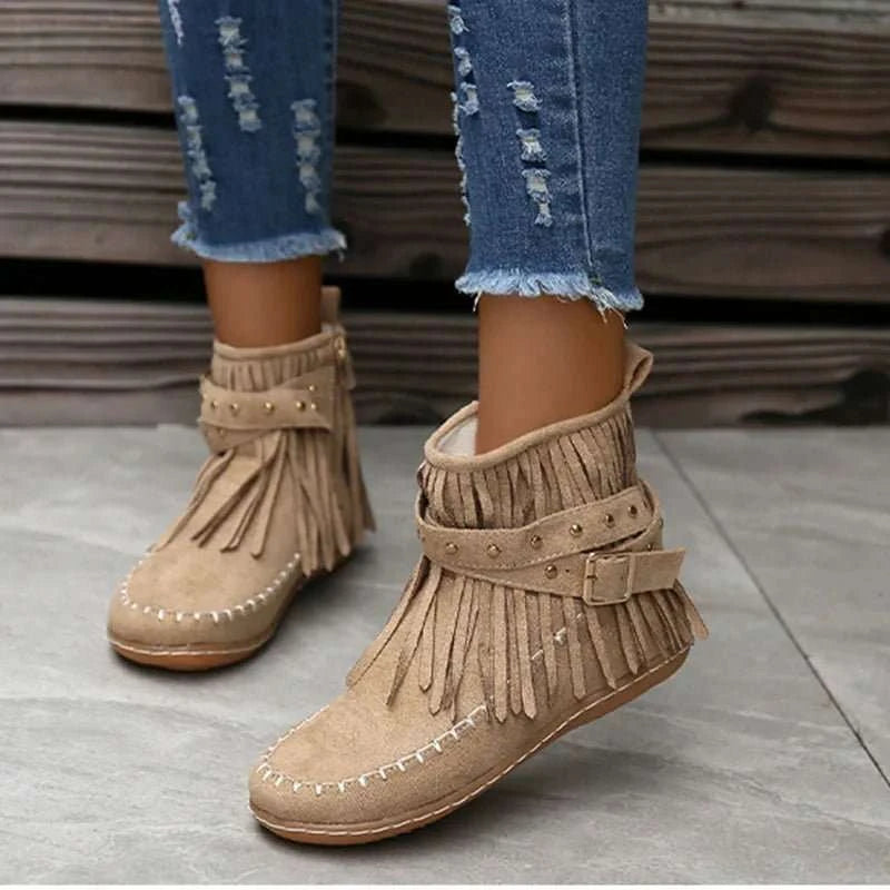 2026 New Vintage Women Boots Suede Ankle Boots Fringe Women Shoes Winter Boots Women Side Zipper Casual Shoes Ladies Snow Boot - Celina Studio