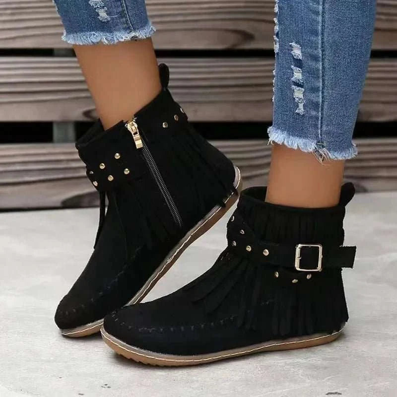 2026 New Vintage Women Boots Suede Ankle Boots Fringe Women Shoes Winter Boots Women Side Zipper Casual Shoes Ladies Snow Boot - Celina Studio
