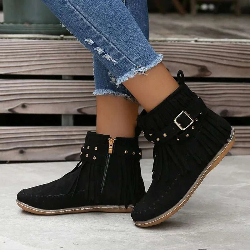 2026 New Vintage Women Boots Suede Ankle Boots Fringe Women Shoes Winter Boots Women Side Zipper Casual Shoes Ladies Snow Boot - Celina Studio