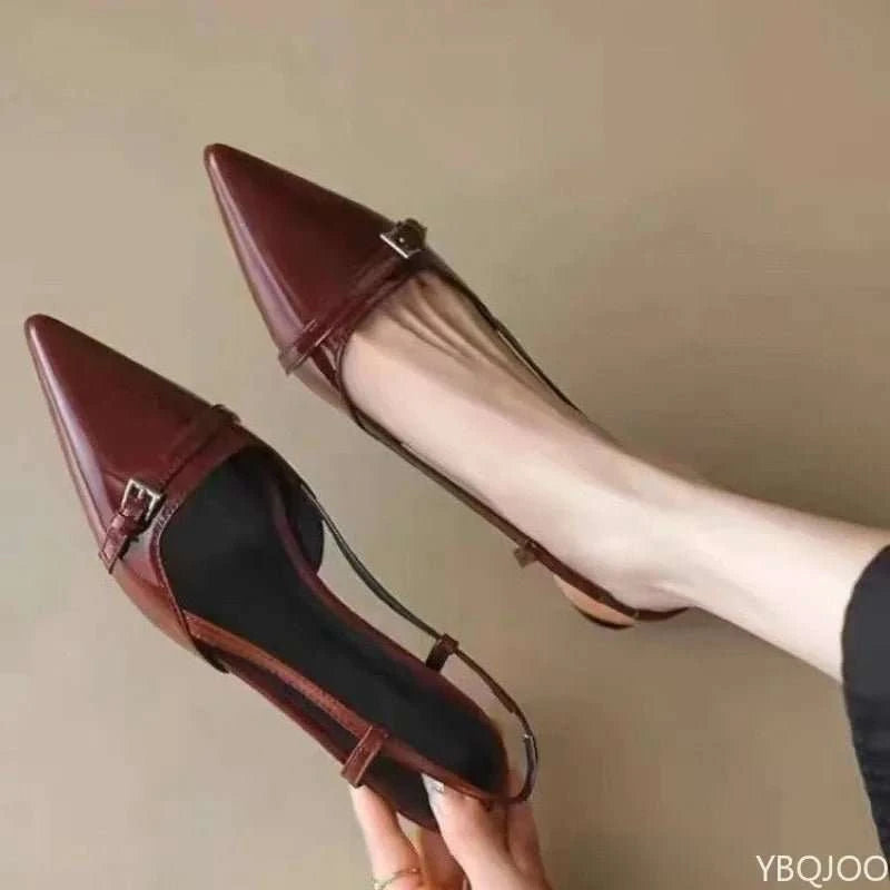 2026 Summer Fashion New Fairy Style Low Heeled Women's Sandals with Pointed Retro Versatile Thin Heeled Rear Air Sandals - Celina Studio