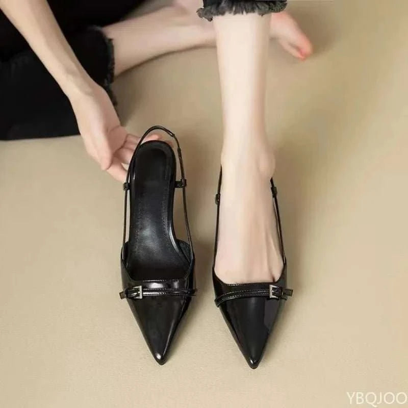 2026 Summer Fashion New Fairy Style Low Heeled Women's Sandals with Pointed Retro Versatile Thin Heeled Rear Air Sandals - Celina Studio