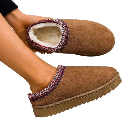 2026 Winter Women Snow Boots Cashmere Warm Thick Soles Without Heel-covered Hair Half Slipper Cotton Shoes Cashmere Warm Boots - Celina Studio