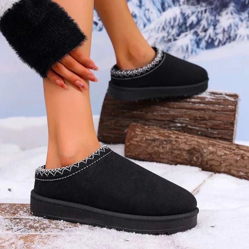2026 Winter Women Snow Boots Cashmere Warm Thick Soles Without Heel-covered Hair Half Slipper Cotton Shoes Cashmere Warm Boots - Celina Studio