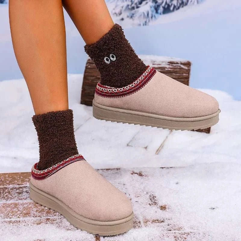 2026 Winter Women Snow Boots Cashmere Warm Thick Soles Without Heel-covered Hair Half Slipper Cotton Shoes Cashmere Warm Boots - Celina Studio