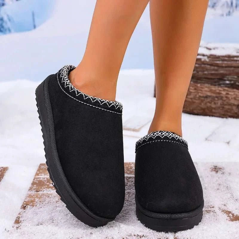 2026 Winter Women Snow Boots Cashmere Warm Thick Soles Without Heel-covered Hair Half Slipper Cotton Shoes Cashmere Warm Boots - Celina Studio