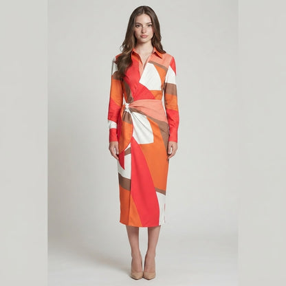 Printed Collared Shirt Dress – Detail View | Celina Studio