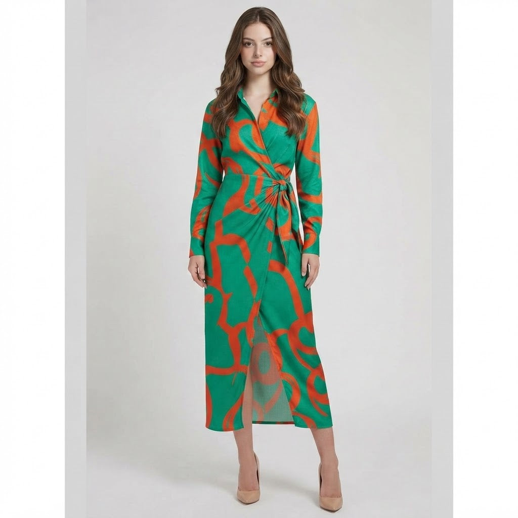 Printed Collared Shirt Dress – Full Length View | Celina Studio