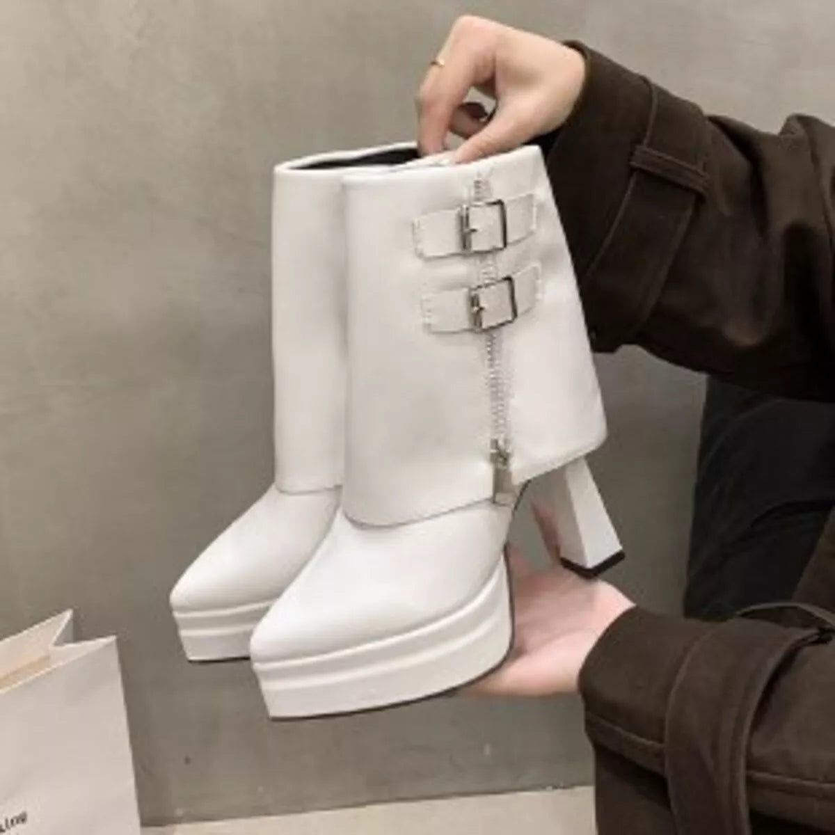 White Point-Toe High-Heel Boots – Back View | Celina Studio