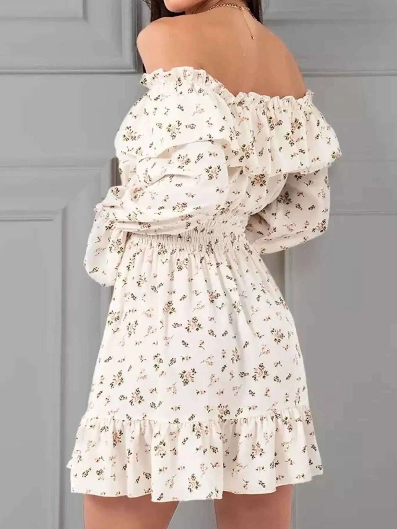 Off-Shoulder Floral Print Ruffle Dress