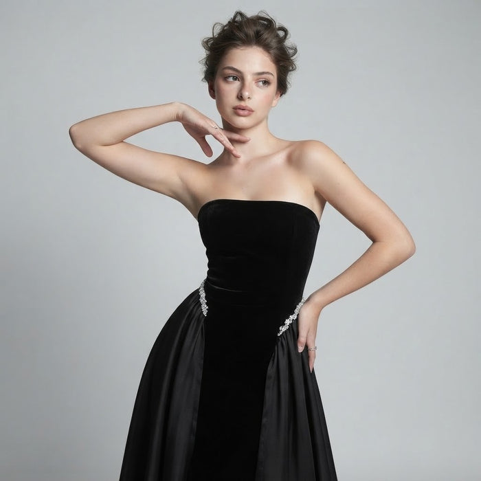 Lace-Up Back Tube Maxi Dress