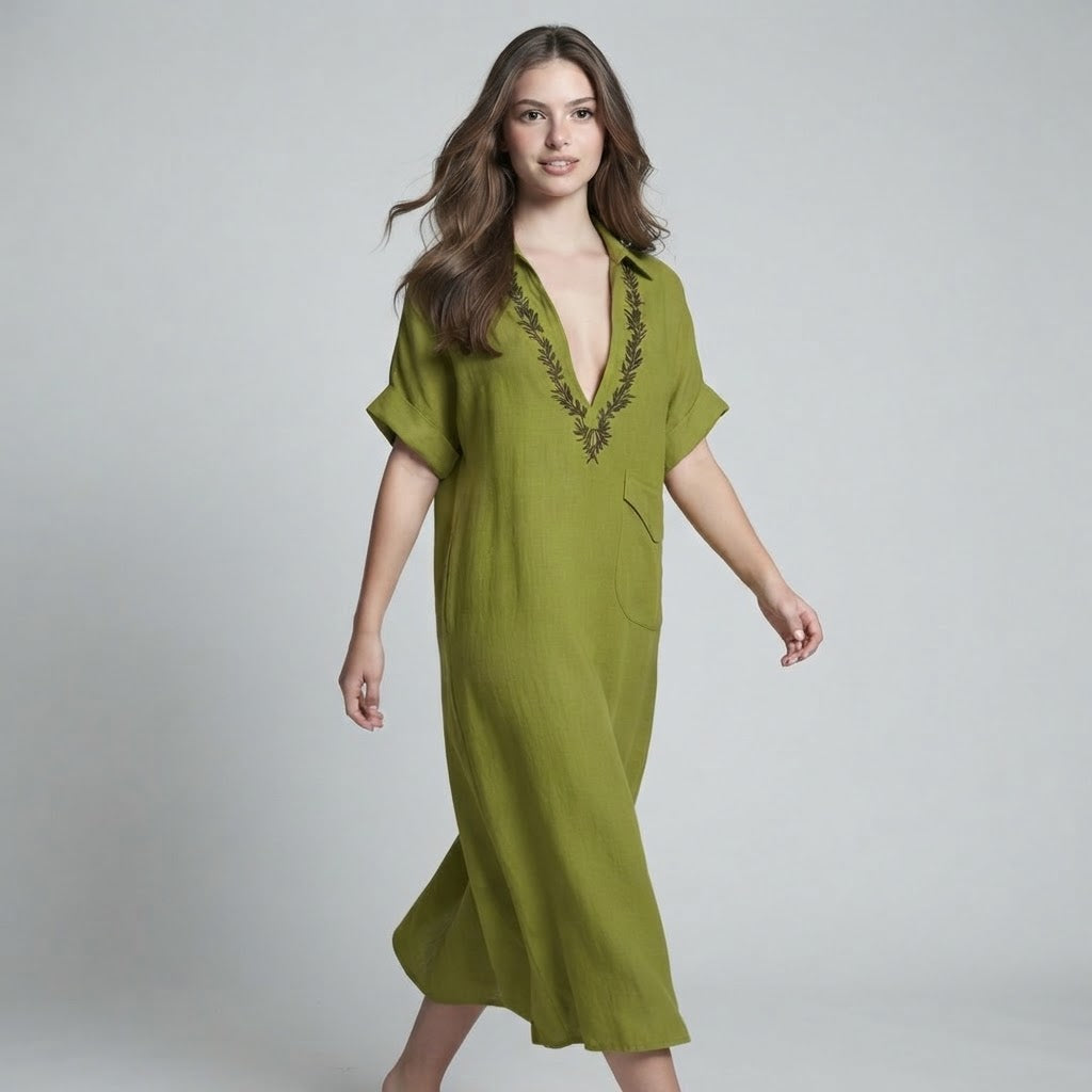 Embroidered Bohemian Maxi Dress – Lifestyle Shot | Celina Studio