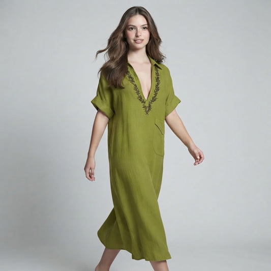 Embroidered Bohemian Maxi Dress – Lifestyle Shot | Celina Studio