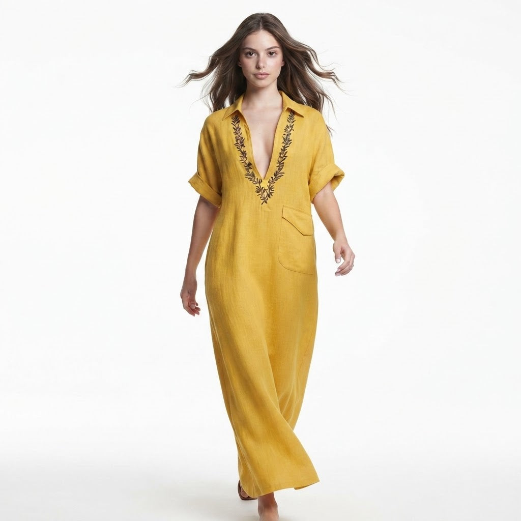 Embroidered Bohemian Maxi Dress – Full Length View