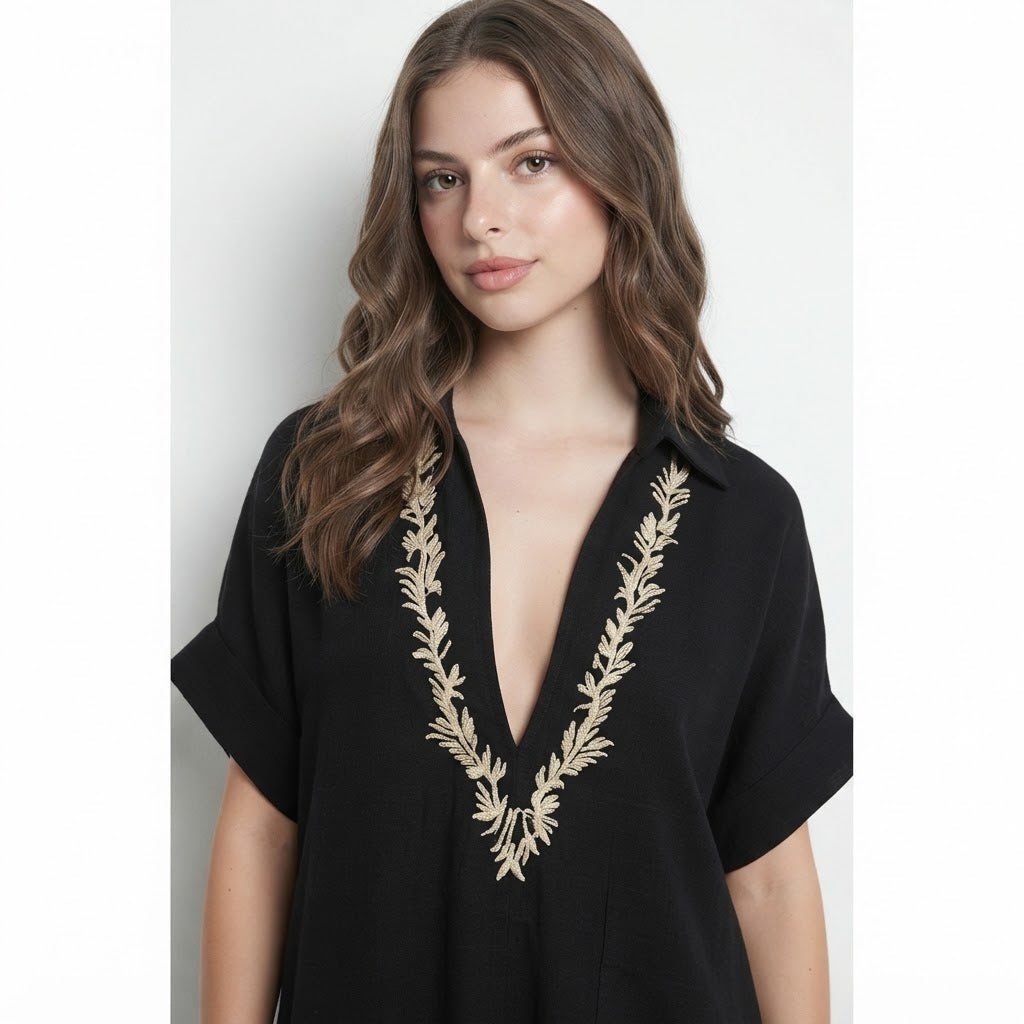 Embroidered Bohemian Maxi Dress – Color Detail View | Celina Studio