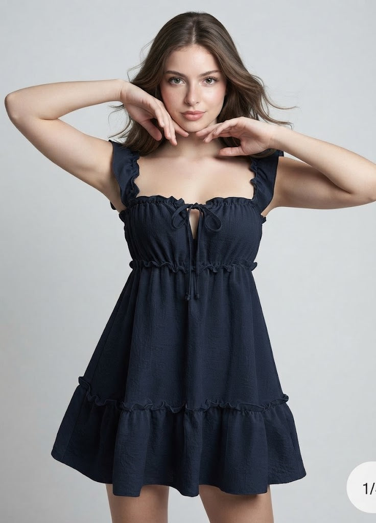 Square-Neck Tie-Front Ruffle Mini Dress – Color Option 2 | Celina Studio