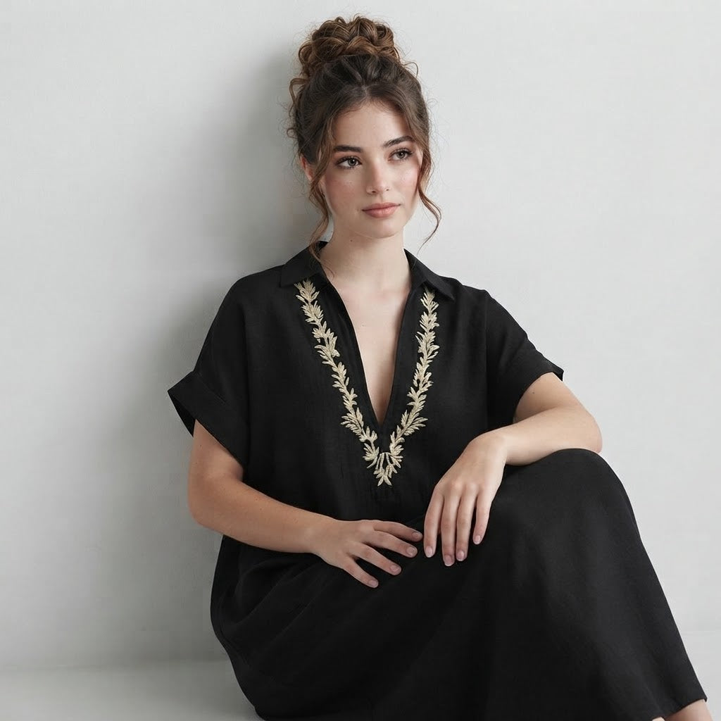 Embroidered Bohemian Maxi Dress – Embroidery Close-Up Detail | Celina Studio