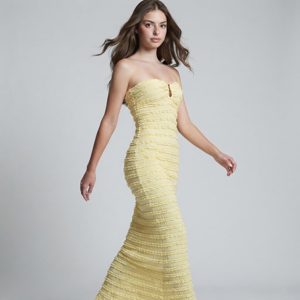 Sweetheart-Neck Tube Maxi Dress – Side View | Celina Studio