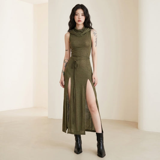 Edgy Hooded Split Maxi Dress | Sleeveless | Affordable Statement
