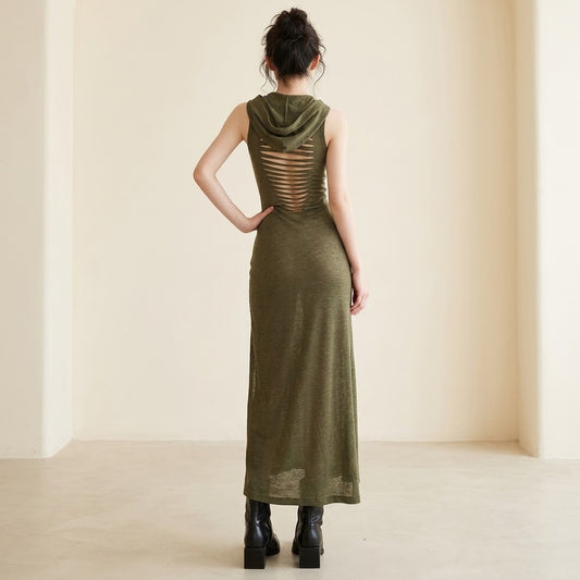 Edgy Hooded Split Maxi Dress | Sleeveless | Affordable Statement