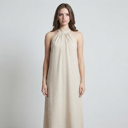 Ruched Halter-Neck Maxi Dress – Back View | Celina Studio