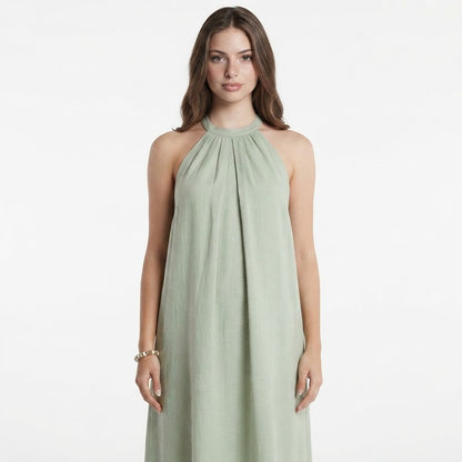 Ruched Halter-Neck Maxi Dress – Product Image | Celina Studio