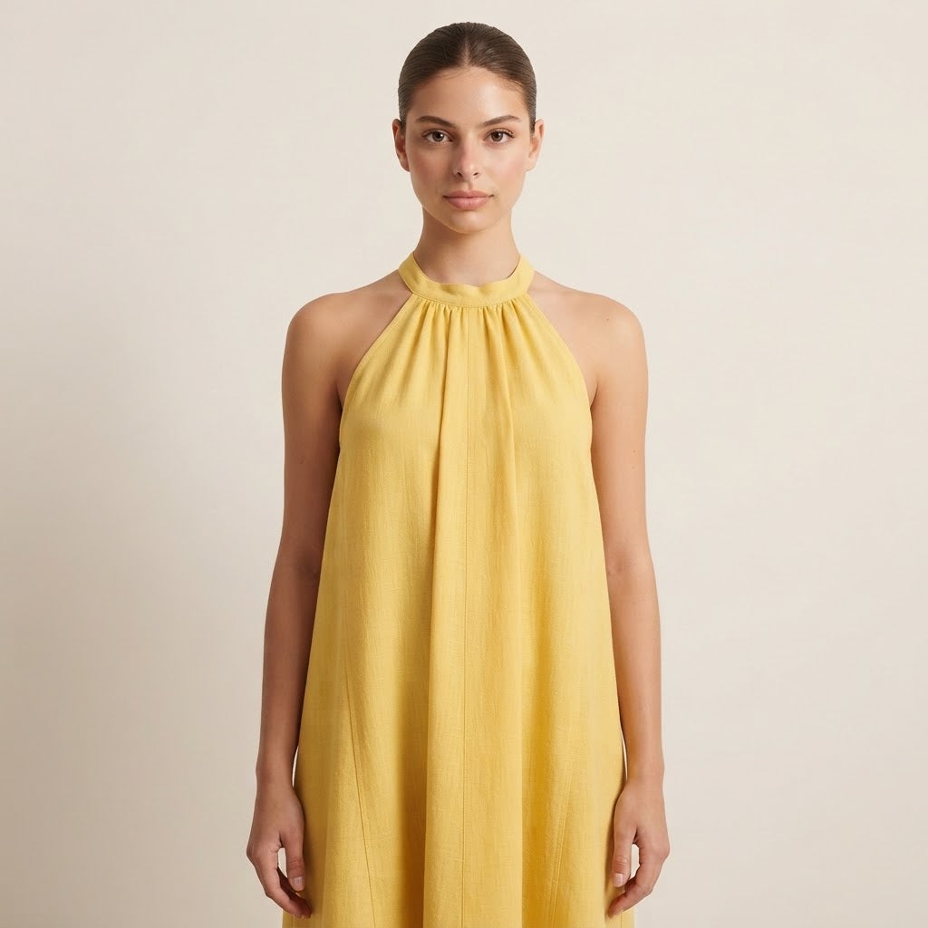 Ruched Halter-Neck Maxi Dress – Product Image | Celina Studio