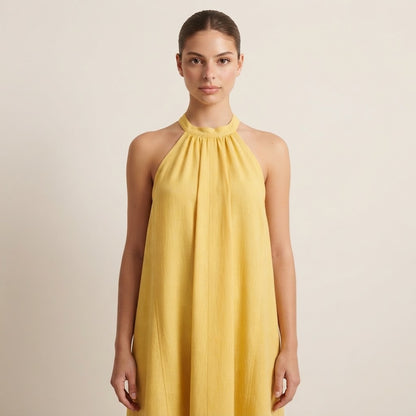 Ruched Halter-Neck Maxi Dress – Product Image | Celina Studio