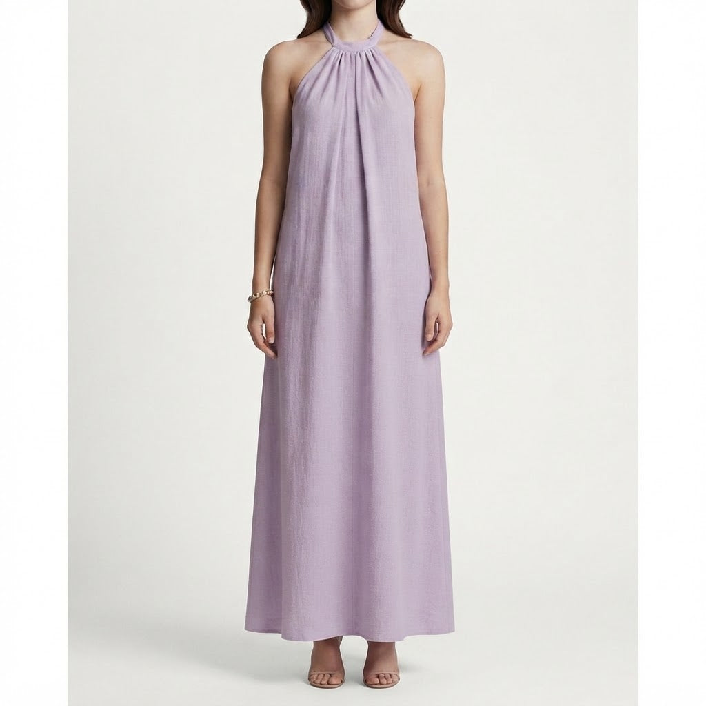 Ruched Halter-Neck Maxi Dress – Product Image | Celina Studio