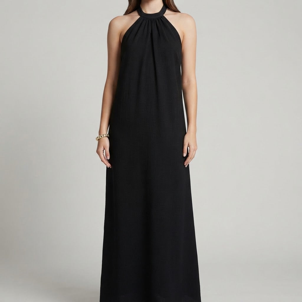 Ruched Halter-Neck Maxi Dress – Product Image | Celina Studio