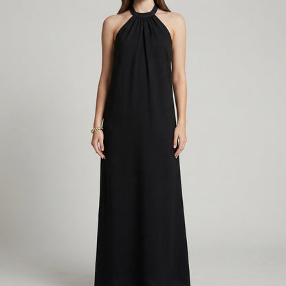 Ruched Halter-Neck Maxi Dress – Product Image | Celina Studio