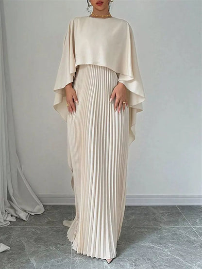 Pleated Cape Maxi Dress – Red Color Option | Celina Studio