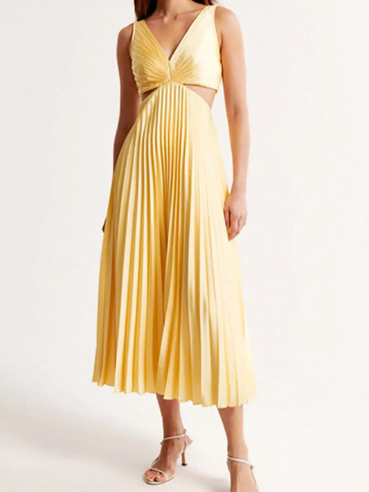 Pleated Midi Dress with Cut-out Details – Side View