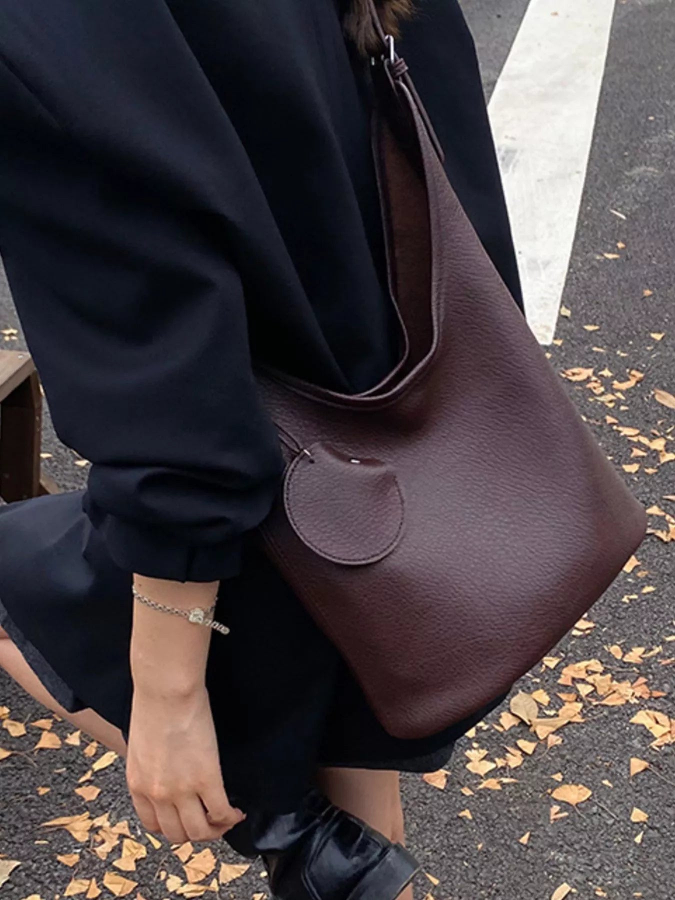 Structured Solid-Color PU Leather Handbag – Interior View | Celina Studio