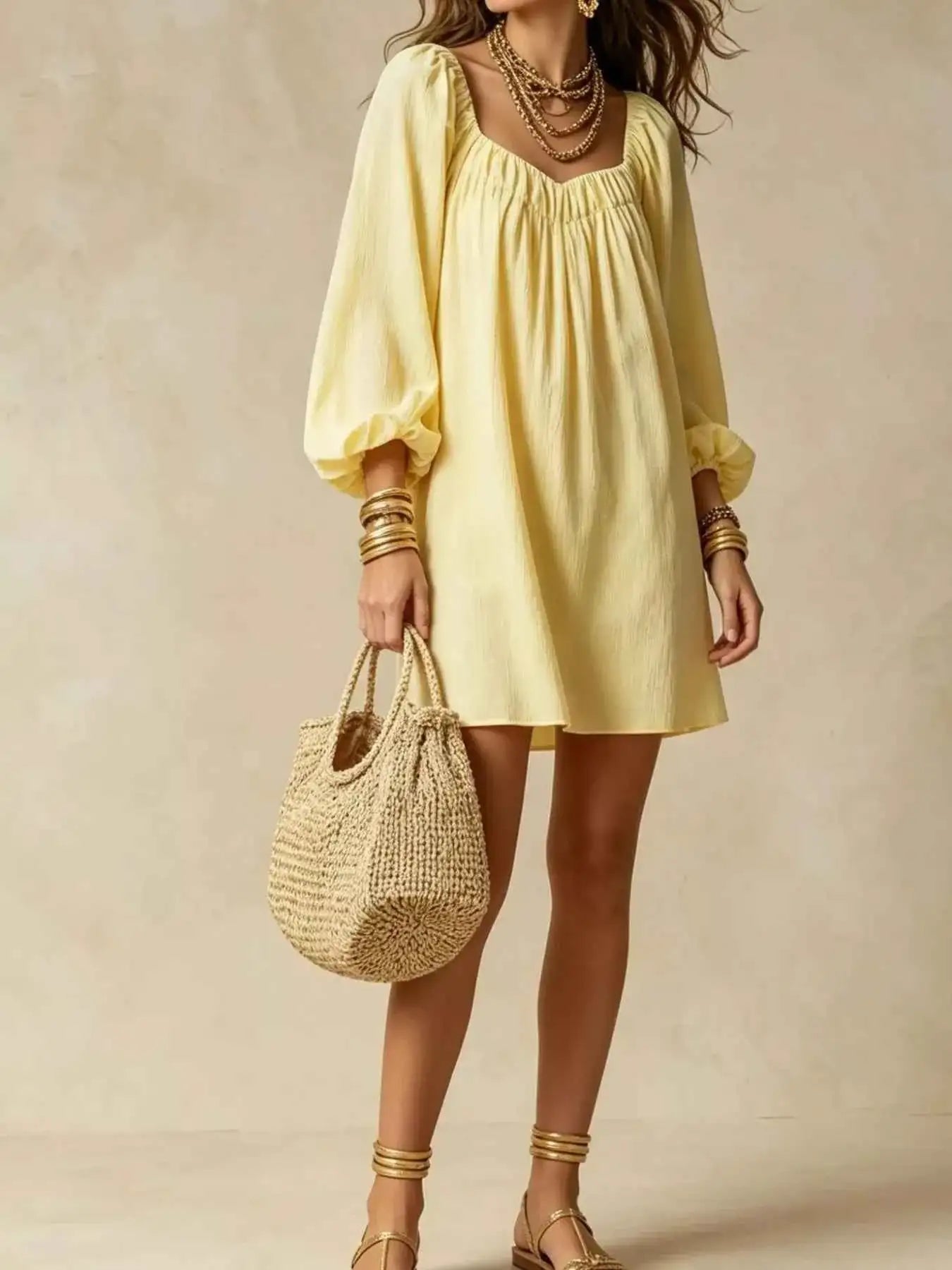Flowy Balloon Sleeve Mini Dress