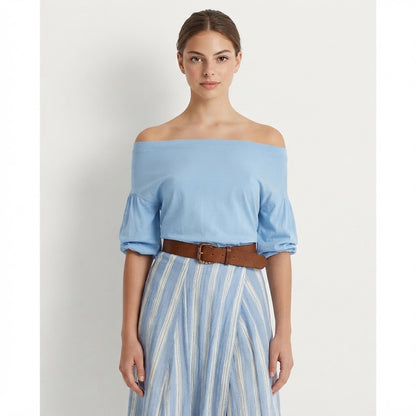Off-Shoulder Top and Striped Maxi Skirt Set – Product Image | Celina Studio