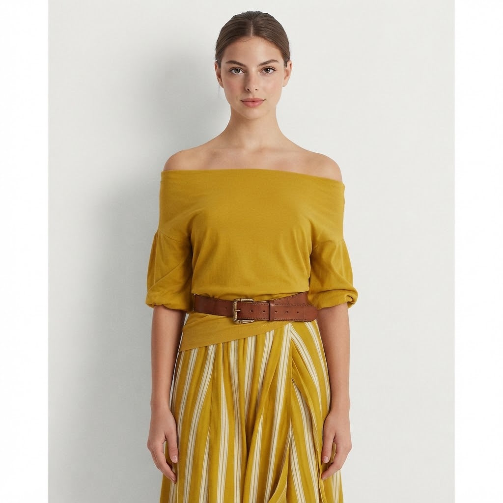 Off-Shoulder Top and Striped Maxi Skirt Set – Product Image | Celina Studio