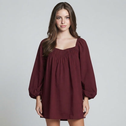 Flowy Mini Dress with Balloon Sleeves – Product Image | Celina Studio