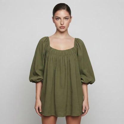 Flowy Mini Dress with Balloon Sleeves – Color Option 1 | Celina Studio