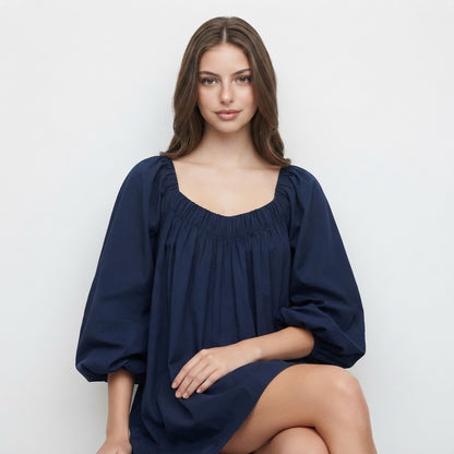 Flowy Mini Dress with Balloon Sleeves – Product Image | Celina Studio