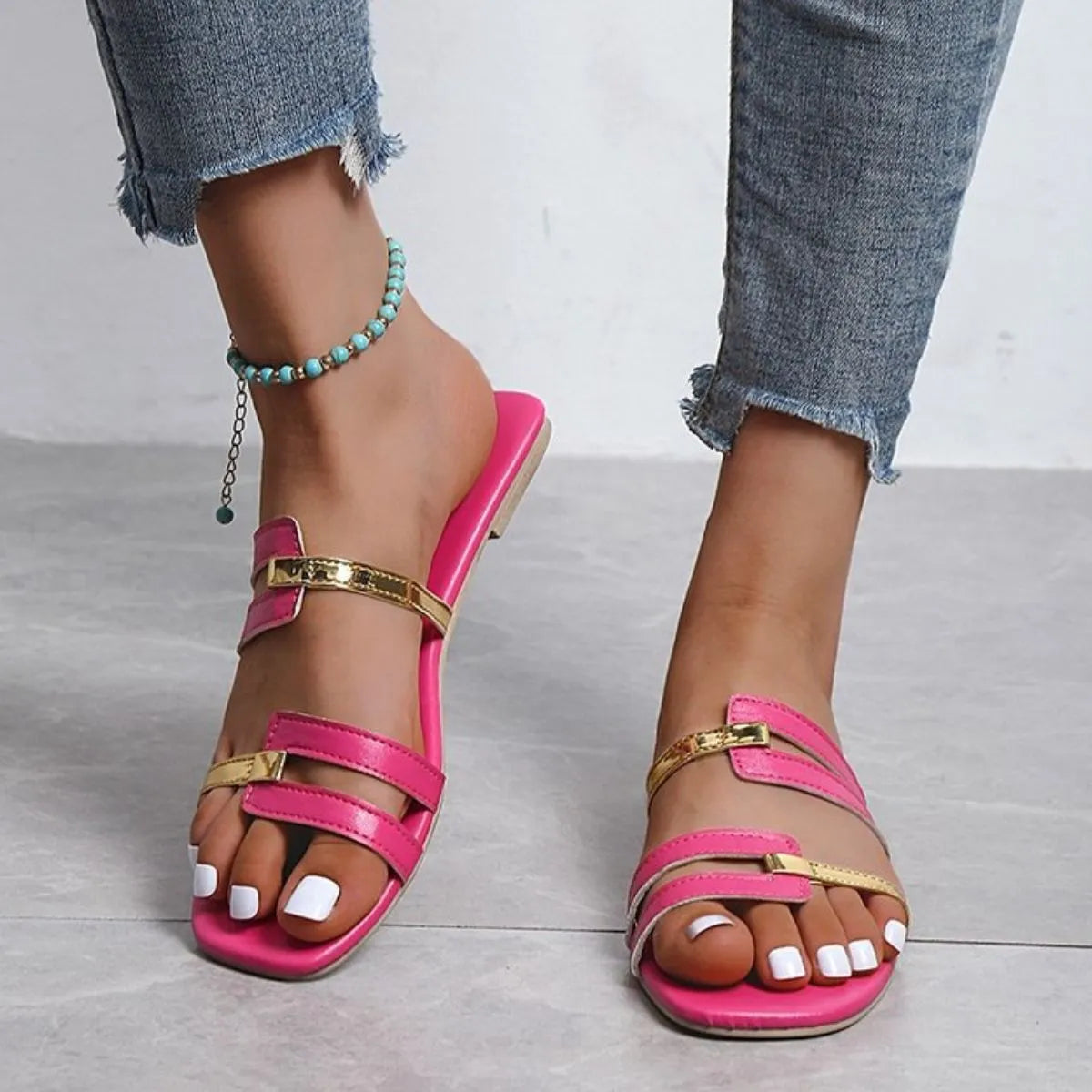 Open Toe Flat Sandals – Back View | Celina Studio