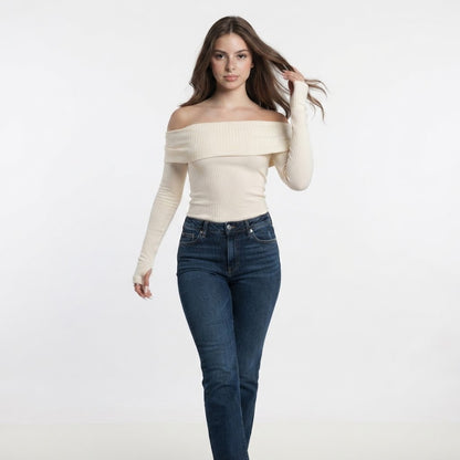 Off-Shoulder Ribbed Knit Sweater