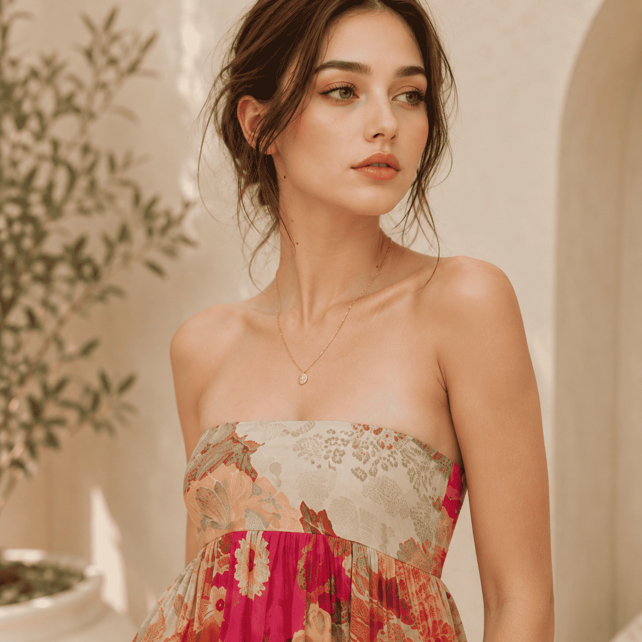 Floral Print Strapless Backless Pleated Maxi Dress – additional view 2