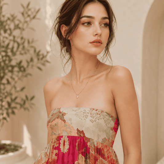 Floral Print Strapless Backless Pleated Maxi Dress – additional view 2
