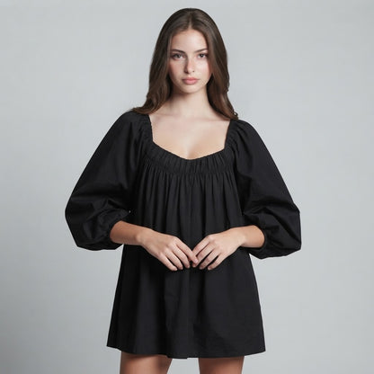 Flowy Mini Dress with Balloon Sleeves – Product Image | Celina Studio