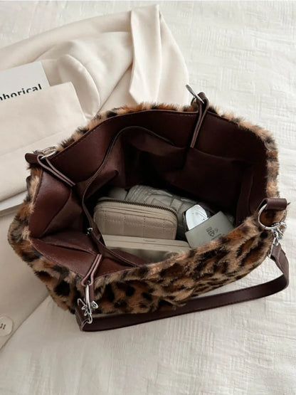 Faux Fur Leopard Shoulder Bag – Side View | Celina Studio