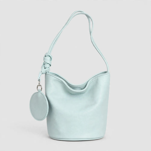 Women's Small Blue Leather Bucket Bag