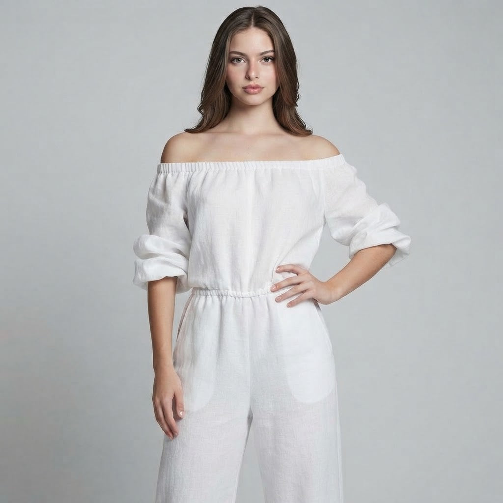 Off-Shoulder Top and Wide-Leg Pants Set – Front View | Celina Studio