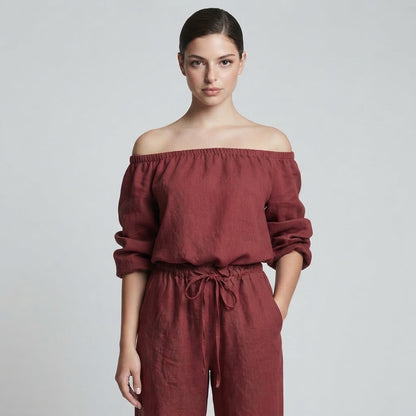 Off-Shoulder Top and Wide-Leg Pants Set – Color Option | Celina Studio